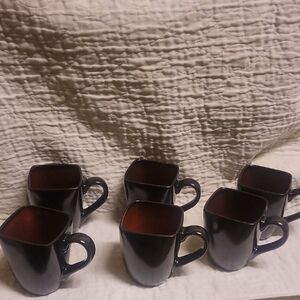 Food Network Discontinued Black and Brown Coffee Mugs Set of 6. No Call Outs.